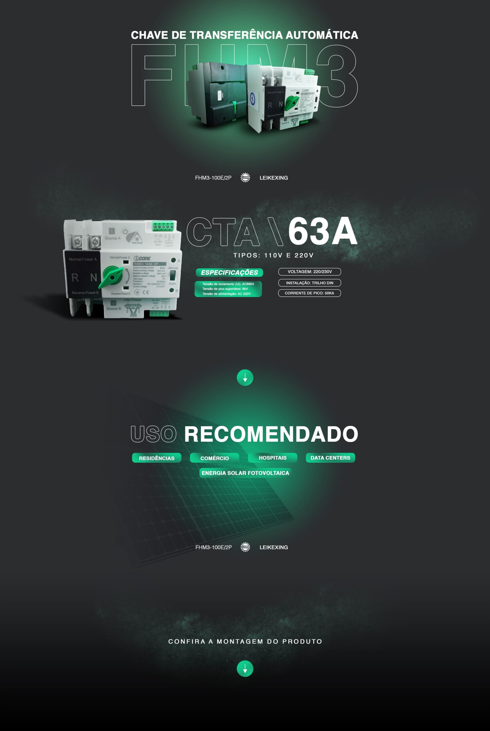 Chave de Transferência Automática 63A 2P 110V – FHM3-100E/2P ICONE