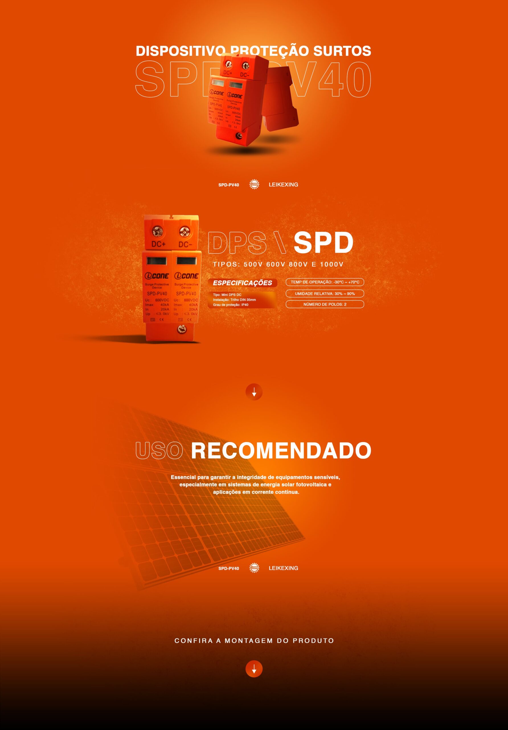 Dispositivo Proteção Surtos – DPS  800V – Corrente Contínua – LKX-PV