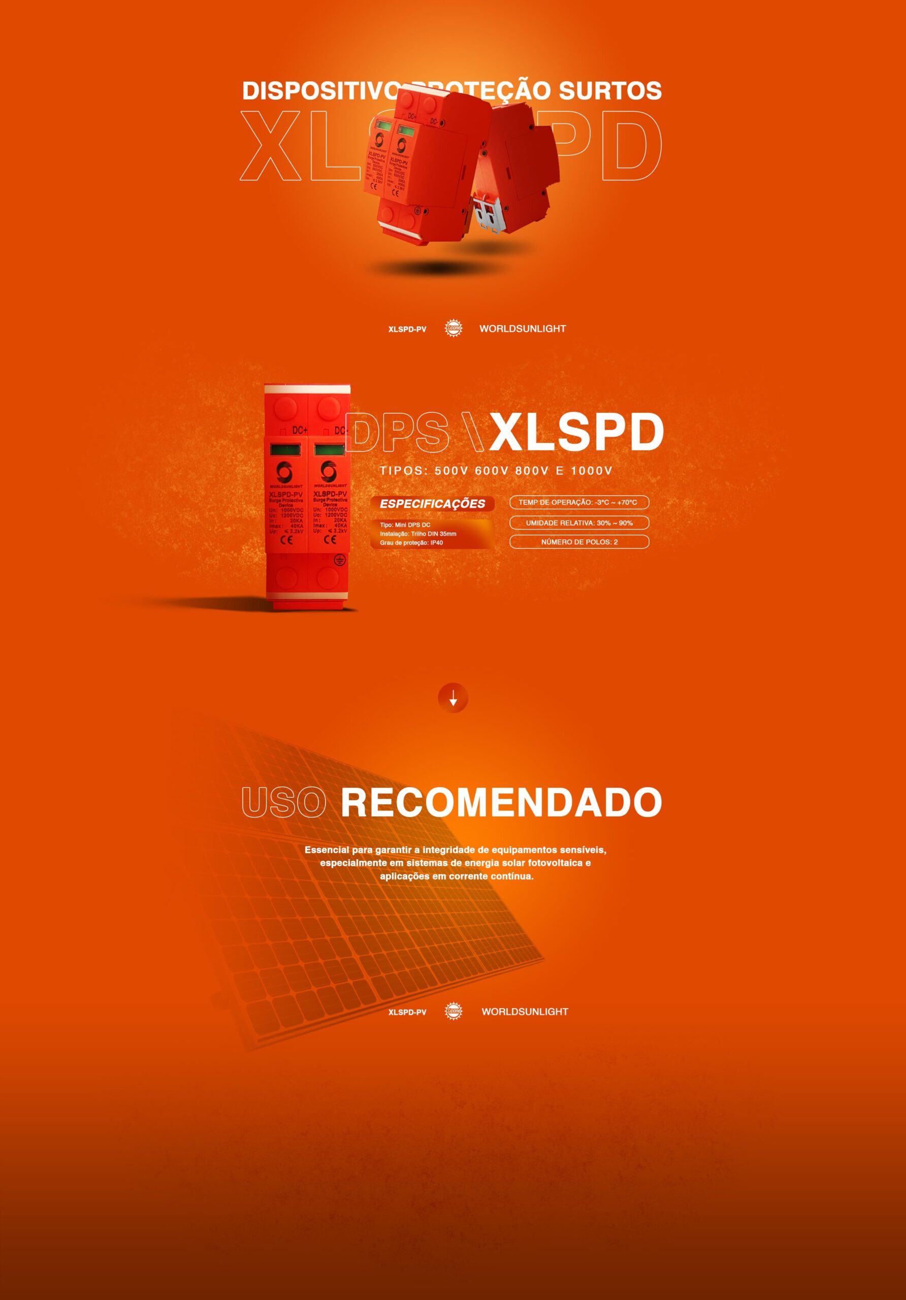 Dispositivo Proteção Surtos – DPS  800V – Corrente Contínua – XLSPD-PV